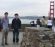 Khasan Bold and Khongor Enkhbold by San Francisco’s Golden Gate Bridge during their trip to Silicon Valley’s high-tech companies.